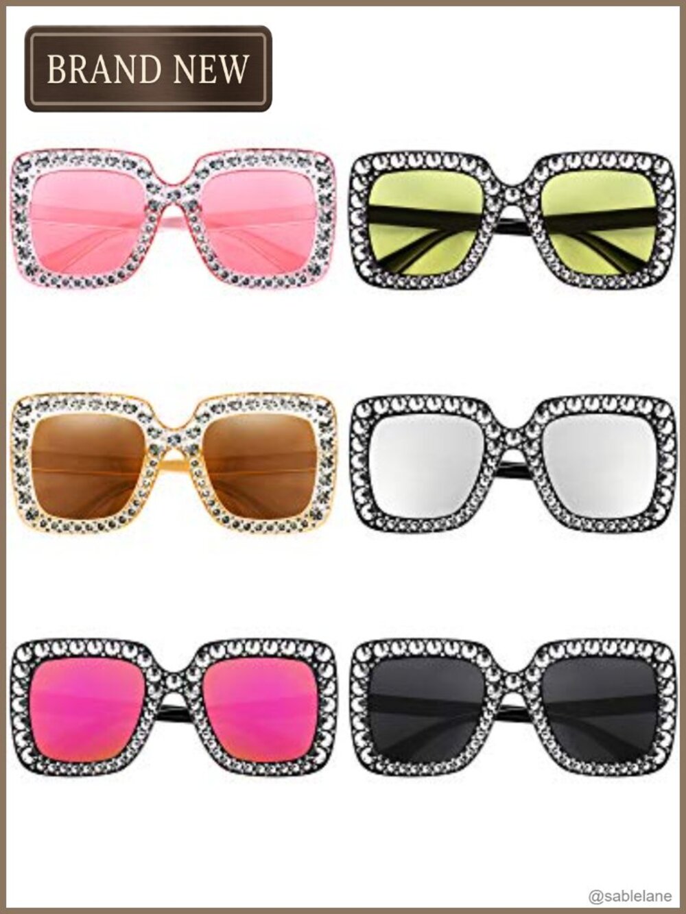 6 Pairs Rhinestone Oversized Square Sunglasses 70s Retro Disco Party Photo Props